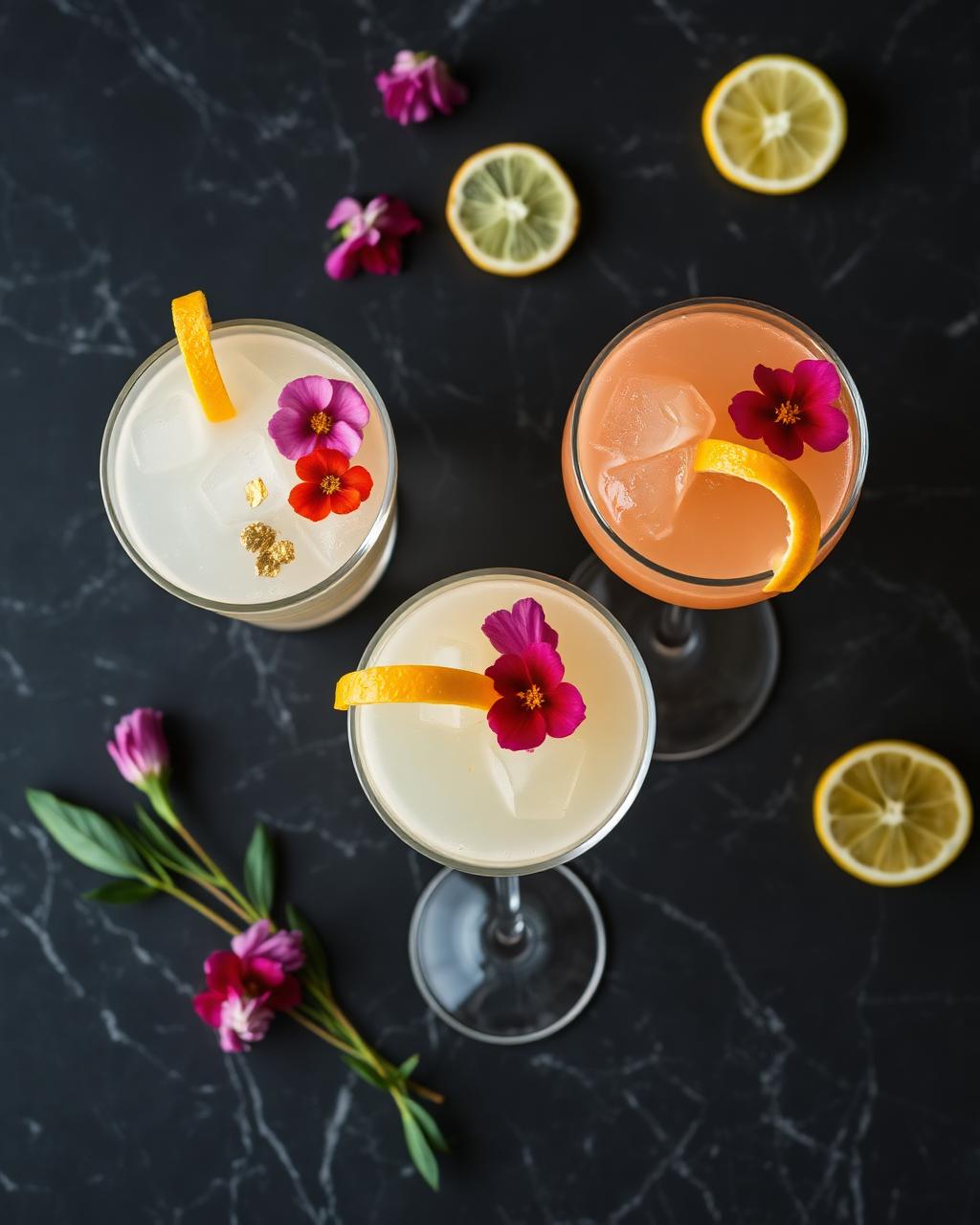 Three signature cocktails overhead